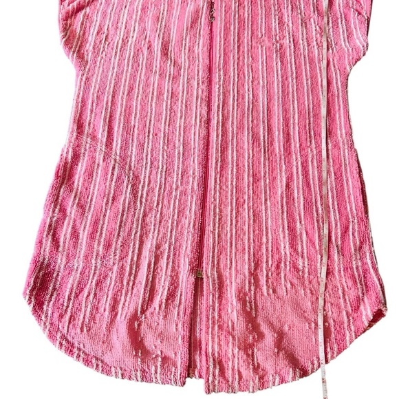 STAN HERMAN WOMEN’S TERRY CLOTH SHORT ROBE SIZE MEDIUM PINK WITH WHITE STRIPES - Picture 8 of 16